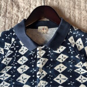 J. Crew Navy and Cream Geometric Polo